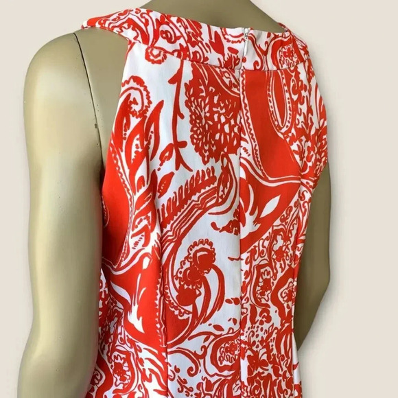 Perceptions New York Paisley Sleeveless Shift Tank Dress Stretchy Size 12 Coral - Picture 10 of 14